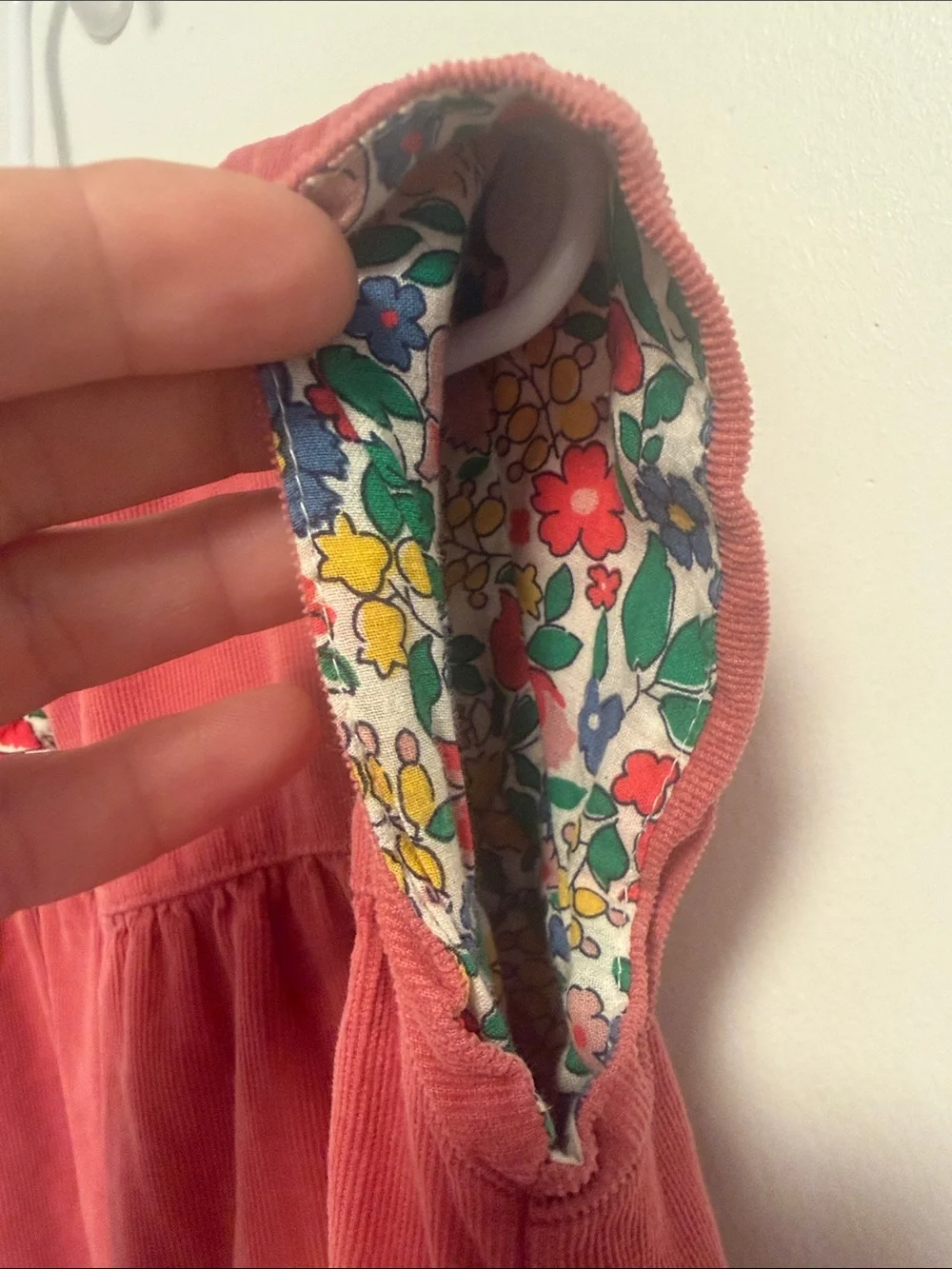 Mini Boden Dusty Rose Corduroy Dress with Floral Trim